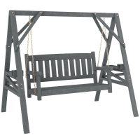 Outsunny Columpio de jardín para 2 personas, banco colgante de madera con estantes, portavasos y cadenas metálicas, Gris