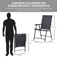 Outsunny Set 2 Sedie da Giardino Pieghevoli con Braccioli in Metallo e Texteline, 58x64x94cm, Nero(m-5)