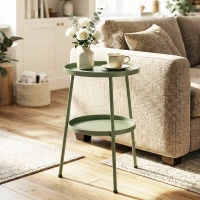 Outsunny Patio Side Table, 2-Tier Round Coffee End Table for Garden Balcony Living Room Bedroom, Light Green(m-7)