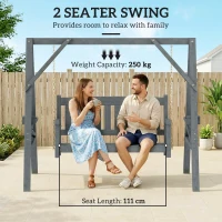 Outsunny 2-persoons tuinschommel, houten schommelbank met planken, bekerhouders en metalen kettingen, grijs(m-4)