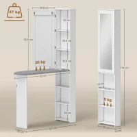 HOMCOM Armoire à repasser avec miroir Table à repasser pliante 6 compartiments 2 crochets 107x35x174 cm Blanc(m-3)