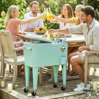 Outsunny Chariot Réfrigéré pour Boissons 56 L avec Roues Ouvre-bouteille Récupérateur de Capsules et Poignée pour Patio Fête 75x35x78 cm Vert Clair(m-2)