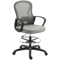Vinsetto Sedia da ufficio ergonomica in rete con poggiapiedi e braccioli, 59x65x123 cm, Grigio(m-7)