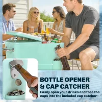 Outsunny Chariot Réfrigéré pour Boissons 56 L avec Roues Ouvre-bouteille Récupérateur de Capsules et Poignée pour Patio Fête 75x35x78 cm Vert Clair(m-4)