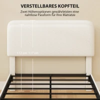 HOMCOM Einzelbettgestell mit Teddy-Fleece-gepolstertem Kopfteil, Metallbettgestell, einfache Montage, Weiß(m-5)