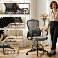 Vinsetto Sedia da ufficio ergonomica in rete con poggiapiedi e braccioli, 59x65x123 cm, Grigio(m-4)