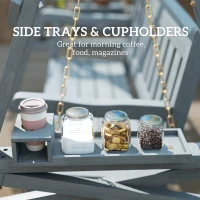 Outsunny 2-persoons tuinschommel, houten schommelbank met planken, bekerhouders en metalen kettingen, grijs(m-6)