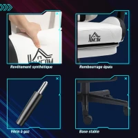 HOMCOM Scaun gaming ergonomic cu urechi de pisică, fotoliu gamer cu spătar înclinabil, 65 x 62 x 124 cm, alb(m-4)
