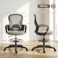 Vinsetto Sedia da ufficio ergonomica in rete con poggiapiedi e braccioli, 59x65x123 cm, Grigio(m-3)