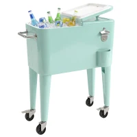 Outsunny Cărucior refrigerat pentru băuturi 56L cu roți deschizător colector de capace și mâner pentru curte petrecere 75x35x78 cm Verde deschis(m-7)