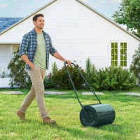 Outsunny Rullo per Prato da 63L di Capacità con Lama Raschiante, in Metallo, 123x58x40 cm, Verde Scuro(m-9)