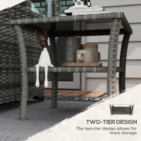 Outsunny Rattanowy stolik ogrodowy, 50 x 50 x 45 cm, odporność na warunki atmosferyczne, kwadratowy stolik z półką i szklaną płytą(m-5)