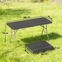 Outsunny Masă pliantă din HDPE masă de camping pliantă pentru exterior cu mâner capace antiderapante la picioare 180 x 74 x 74 cm, negru(m-3)
