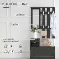HOMCOM Móvel Cabide de Entrada  com Espelho Cabide e Sapateira Móveis de Entrada de 2 Peças com 6 Ganchos Preto(m-4)