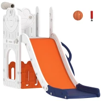AIYAPLAY 5 in 1 Kids Slide Set with Basketball Hoop, Climbing Frame, Telescope, Storage Box for Toddlers Ages 1-3, Orange(m-11)