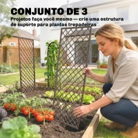 Outsunny Conjunto de 3 Treliças de Jardim em Vime Suportes para Plantas Trepadeiras com Topo Plano 43x112 cm Marrom(m-4)