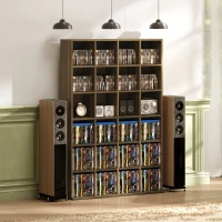 HOMCOM Meuble de rangement multimédia 456 CD/ 336 DVD - bibliothèque en bois avec étagères réglables, 89 x 130,5 cm, marron(m-7)