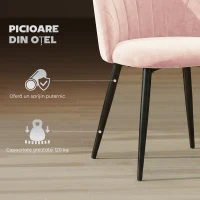 HOMCOM Set de 2 Scaune de Sufragerie din Catifea, Scaune Bucătărie cu Spătar Curbat în Formă de Scoică, Picioare din Oțel, Stil Nordic, Scaun Tapițat pentru Bucătărie, Dormitor, Cameră de Zi, Roz(m-5)