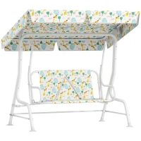 AIYAPLAY Kids Garden Swing Chair with Adjustable Canopy, Safety Belt, 2 Seater Hammock Swing Bench for Patio, Porch, White(m-1)
