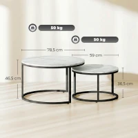 HOMCOM Lot de 2 tables basses gigognes empilable design industriel pieds en métal blanc(m-3)