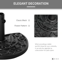 Outsunny Stojak na parasol, półokrągły, 9 kg, wzór kwiatowy, HDPE/cement, na maszty Ø35/38/48 mm(m-4)
