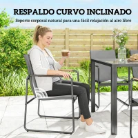 Outsunny Conjunto de Mesa y Sillas Jardín con Mesa de Vidrio Templado y 6 Sillas Transpirables para Terraza Patio Gris(m-5)