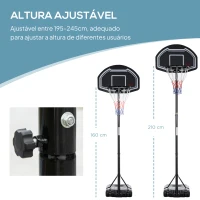 HOMCOM Tabela de Basquetebol para Exterior Altura Ajustável 160-210 cm com Rodas e Base Preenchível 76x48x254 cm Preto(m-4)