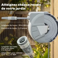 Outsunny Enrouleur Tuyau Arrosage Mural 30+2 m x Ø 15mm, Dévidoir de Tuyaux d'Eau Rétractable Automatique Pivotant à 180°, Gris(m-4)