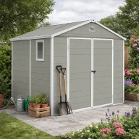 Outsunny 7.9ft x 6.2ft Aluminium Frame Rust Resistance Waterproof Shed, with Galvanised Foundation - Light Grey(m-2)
