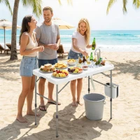 Outsunny Mesa Dobrável de Limpeza de Peixe com Altura Ajustável Pia Torneira Mangueira Cesto Dobrável Ranhuras e Bolsa(m-8)