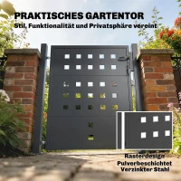 Outsunny Tuinhek van Gegalvaniseerd Staal Metalen Tuindeur met Handgreep, Slot en 3 Sleutels, Afsluitbaar Hek 105x130 cm Donkergrijs(m-4)