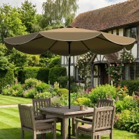 Outsunny Chapéu de Sol para Jardim Ø2,7 m com Inclinação Ajustável em 3 Posições Manivela e Volante Cáqui(m-8)