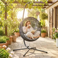 Outsunny Hanging Egg Chair Stand Only, Hammock Chair C-Stand with Hanging Chain, Black(m-2)