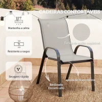 Outsunny Conjunto de Jardim de 3 Peças com Mesa Redonda Tampo de Vidro e Cadeiras Empilháveis para Exteriores Cinzento Claro(m-6)