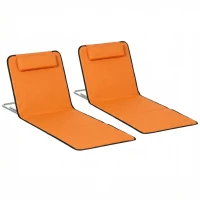 Outsunny Set of Two Metal Frame Beach Chairs, with Reclining Backs - Orange(m-1)