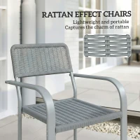 Outsunny Stackable Garden Chairs Set of 4, Rattan Effect Outdoor Dining Chairs, Light Grey(m-4)