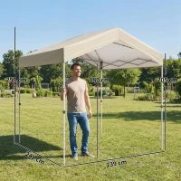 Outsunny Tenda Dobrável 2,4x2,4 m Pop-up UPF50+ Bloqueio Central Altura Ajustável Bolsa de Transporte Sacos de Areia Bege(m-3)