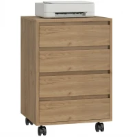 HOMCOM Bloco de Gavetas de Escritório com 4 Gavetas Rodas para Escritório 46x40x65 cm Castanho(m-10)