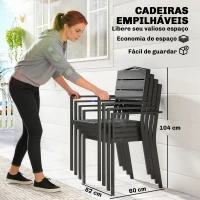 Outsunny Conjunto de 4 Cadeiras de Jardim Empilháveis para Exterior com Apoios de Braços Encosto e Assento Estrutura Metálica 52x51x90 cm Preto(m-4)