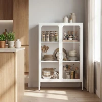 HOMCOM Mobile Portadocumenti in Acciaio con 2 Ante in Vetro e Ripiani Regolabili, 80x40x110 cm, Bianco(m-7)