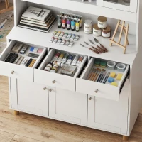 HOMCOM Biała szafka artystyczna 180cm – Witryna na dzieła i organizer do pracowni – Szkło, szuflada & regulowane półki – 100x40cm(m-9)