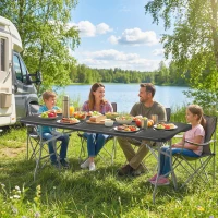 Outsunny Masă pliantă din HDPE masă de camping pliantă pentru exterior cu mâner capace antiderapante la picioare 180 x 74 x 74 cm, negru(m-6)