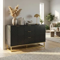 HOMCOM Sideboard with 3 Drawers and Adjustable Shelves for Living Room - Black(m-2)
