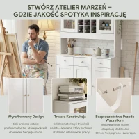 HOMCOM Biała szafka artystyczna 180cm – Witryna na dzieła i organizer do pracowni – Szkło, szuflada & regulowane półki – 100x40cm(m-15)