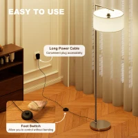 HOMCOM Floor Lamp, Modern Standing Lamp with Linen Lampshade, Round Base for Living Room, Bedroom, Dining Room, 153cm, Silver Tone(m-5)