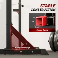 HOMCOM Stojak na sztangę, regulowany w wysokości stojak na sztangę, stojak na sztangę z gumowymi stopkami, 77-122 cm, do wyciskania na ławce, przysiadów, do 150 kg, stal, czerwono-czarny(m-7)