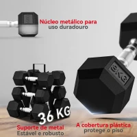 SPORTNOW Conjunto de Halteres 2x4 kg 2x6 kg 2x8 kg com Suporte de Armazenamento para Exercício e Treino Preto(m-6)