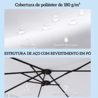 Outsunny Guarda-Sol Duplo de Jardim 46x26 m com Manivela Manual Proteção UV50+ Capa Resistente à Água Branco(m-6)