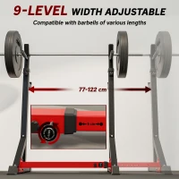 HOMCOM Stojak na sztangę, regulowany w wysokości stojak na sztangę, stojak na sztangę z gumowymi stopkami, 77-122 cm, do wyciskania na ławce, przysiadów, do 150 kg, stal, czerwono-czarny(m-6)