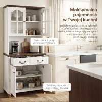 HOMCOM Szafka kuchenna z 2 szufladami, wysoki szafką z otwartą półką, szafka z witryną i funkcją Soft-Close do salonu, kuchni, 76 x 38 x 182 cm, biały(m-5)